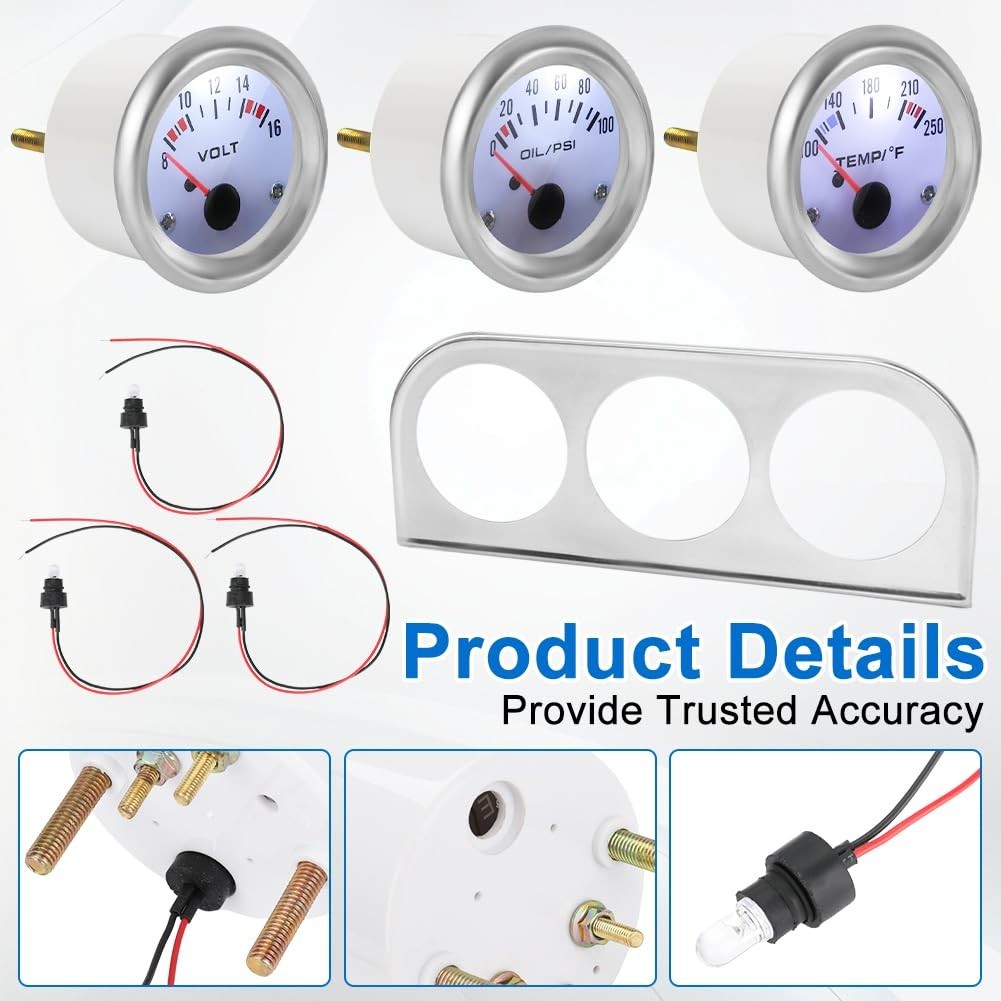 52mm Water Temp Oil Pressure Voltmeter Triple Gauge Set 3 in 1