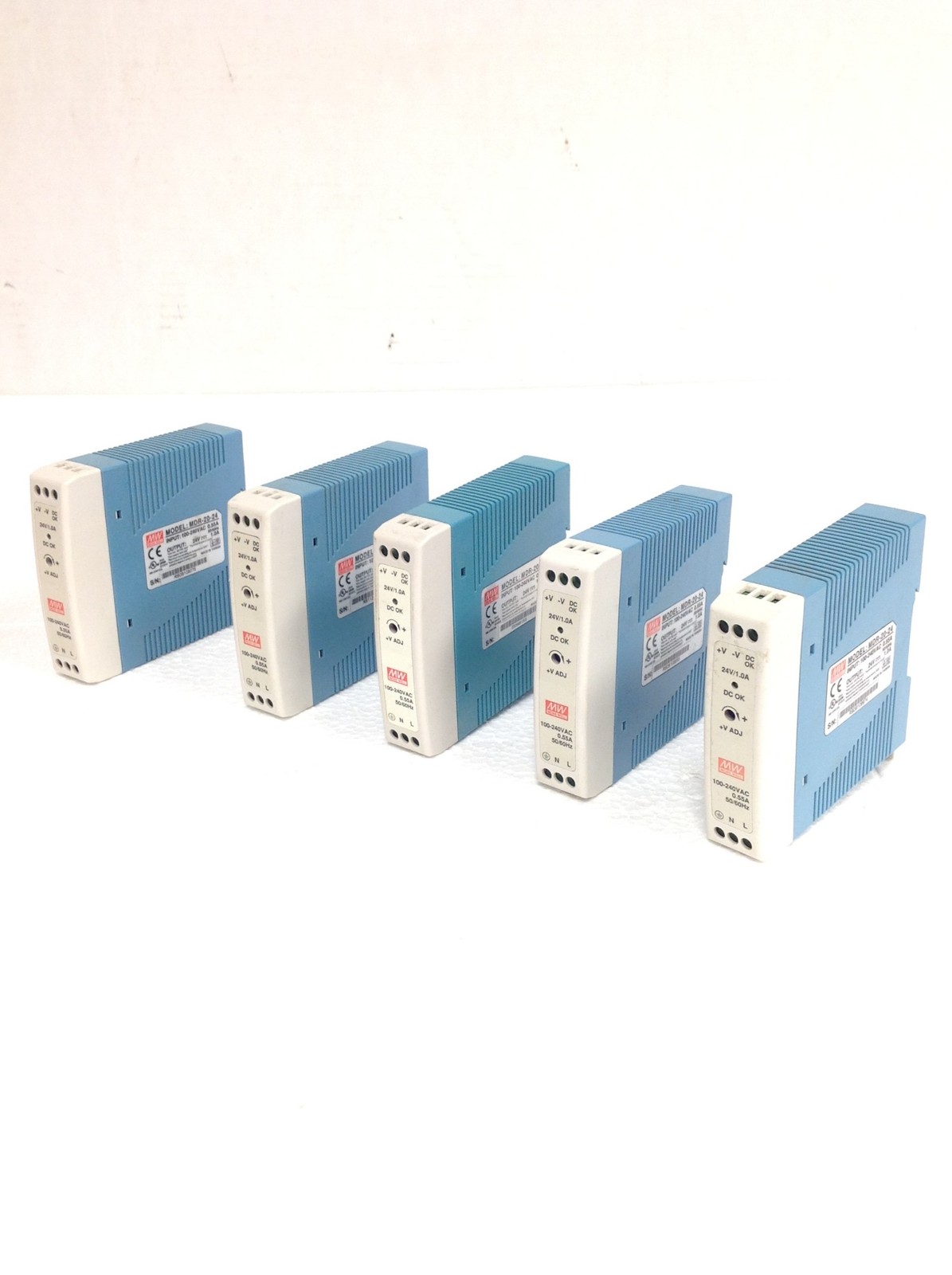 Lot Of 5 Mean Well MDR-20-24 Power Supply 24vdc 20 Watt DIN Rail Mount, WORKING