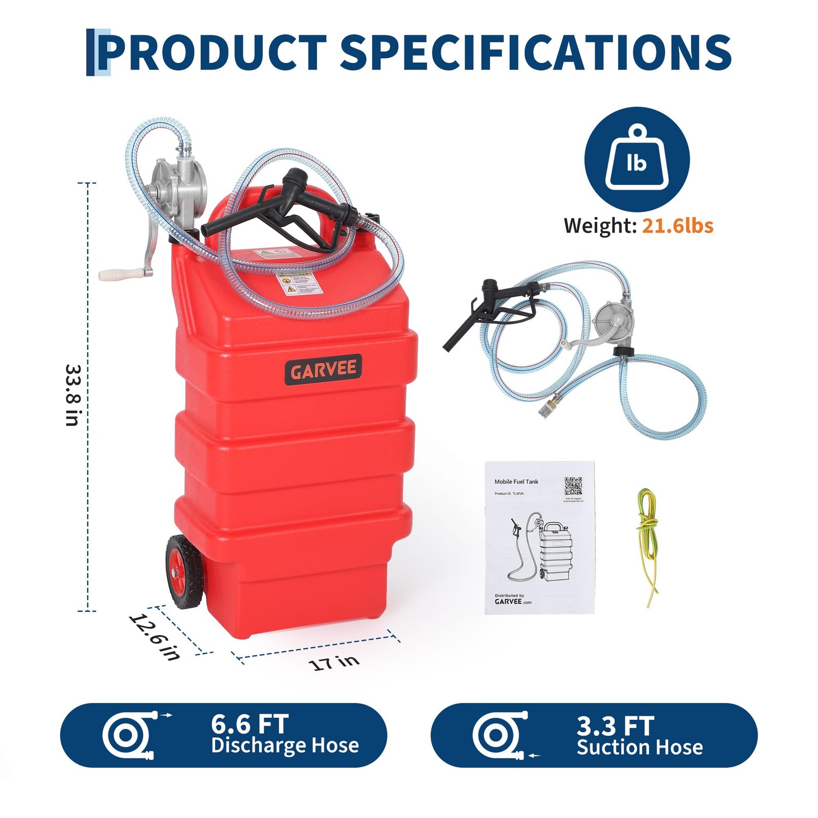 16 Gallon 60L Fuel Caddy Portable Gas Storage Tank with Manual Pump & Hose, Red