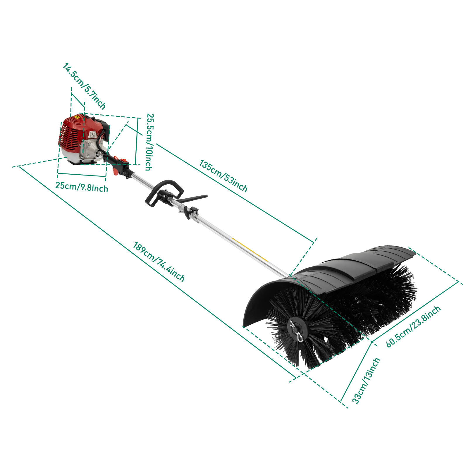 Gas Power Nylon Brush Broom Sweeper Artificial Grass Driveway Turf Snow Clean US
