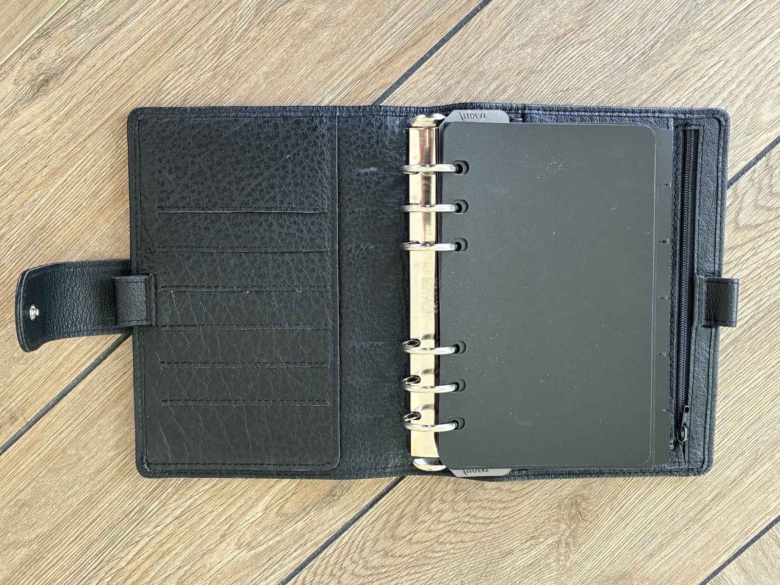VAN DER SPEK Black Planner Cover for FiloFax Personal Size w/Leather Flyleaf