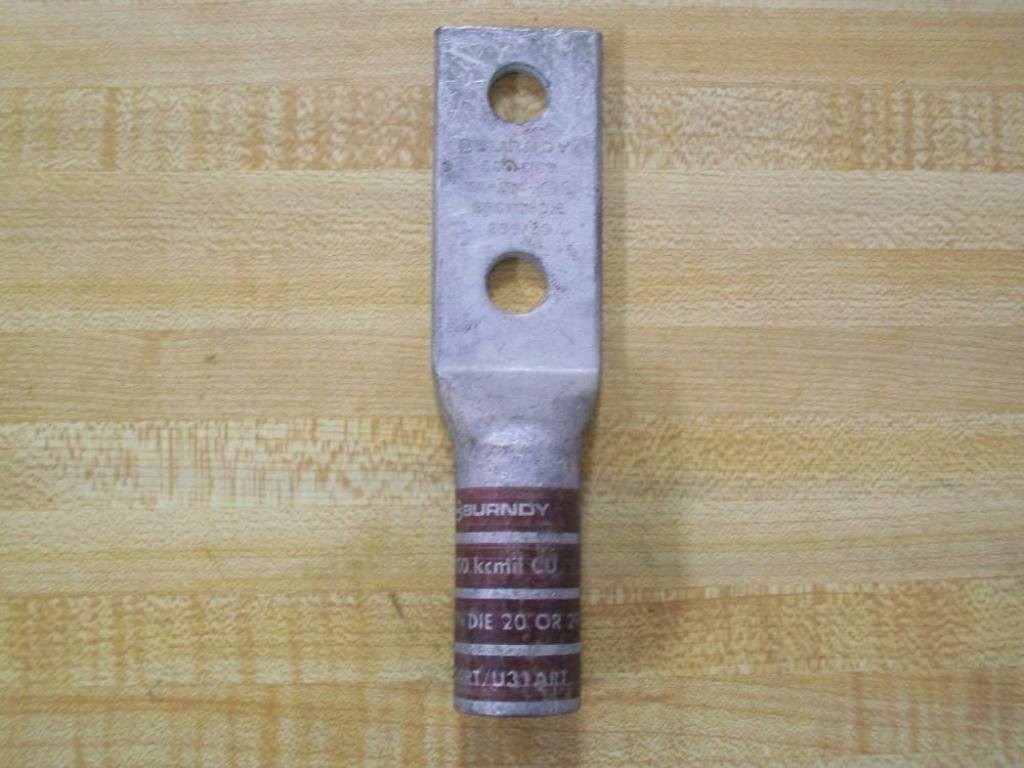 BURNDY YA342N 2 Holes, 500 MCM, CHAMFERED, Compression Lug, Copper, Long,