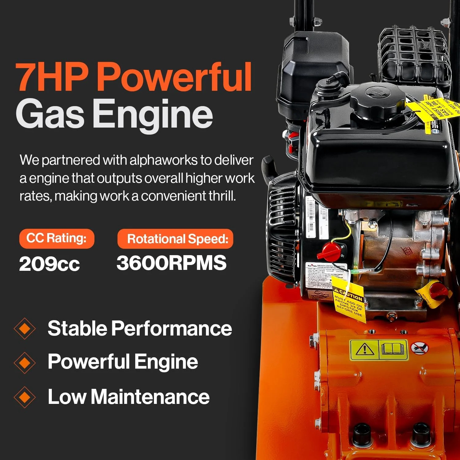 SuperHandy Plate Compactor – 7HP Gas Engine, 4200 lb. Compact Force, 12″ Max