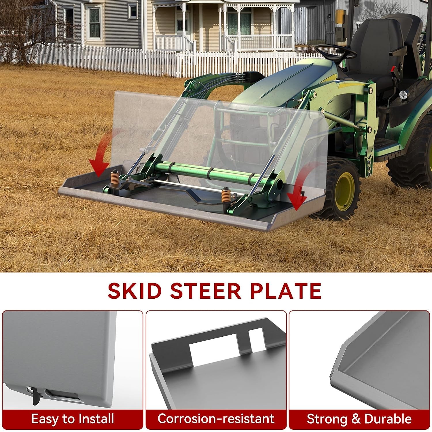 Durable 3/8″ Skid Steer Mounting Plate for Kubota & Bobcat Tractors – Black