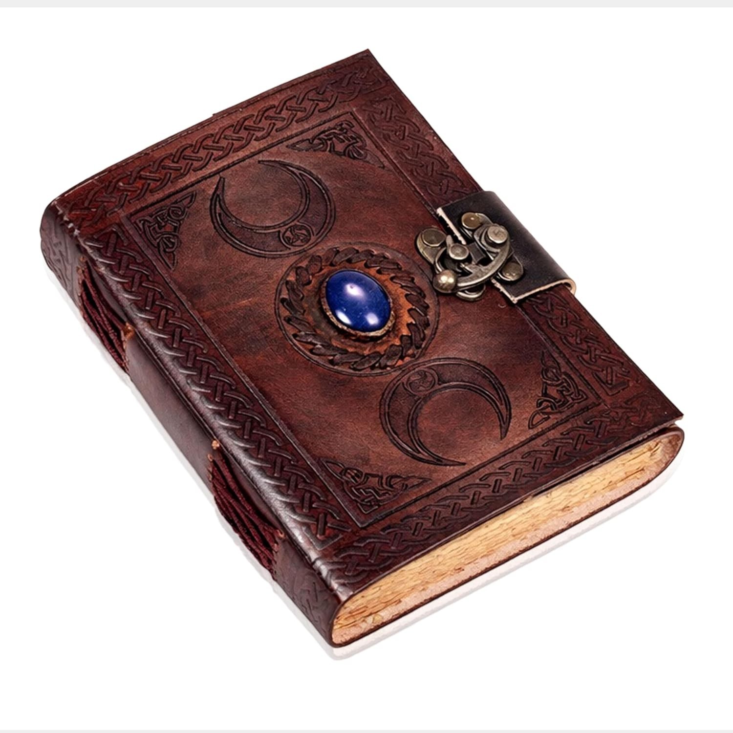 3 Moon Blue Lapis Embossed Vintage Leather Journal | 240 Pages of Antique Han…