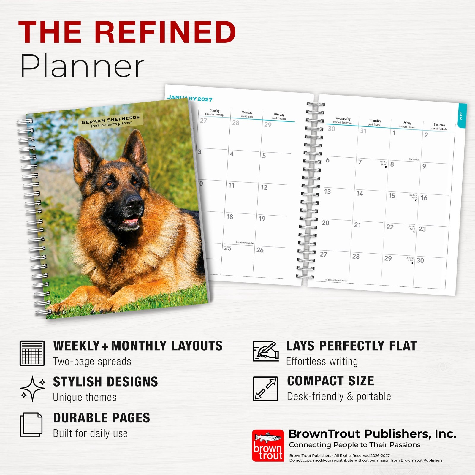 German Shepherds | 2027 6×7.75″ Spiral-Bound Wire-O Engagement Planner Calendar