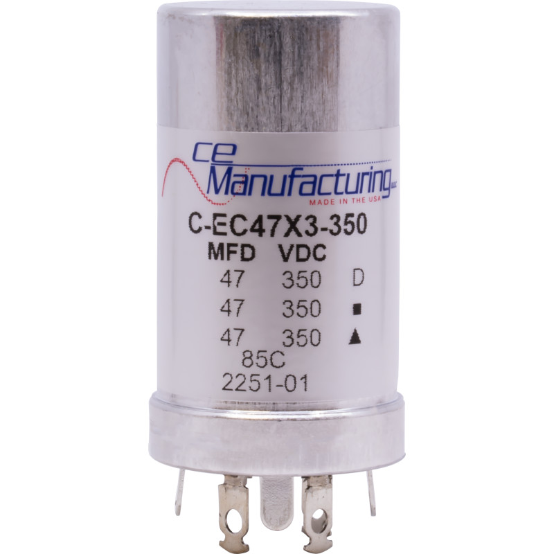 Capacitor, CE Mfg., 350V, 47/47/47μF, Electrolytic