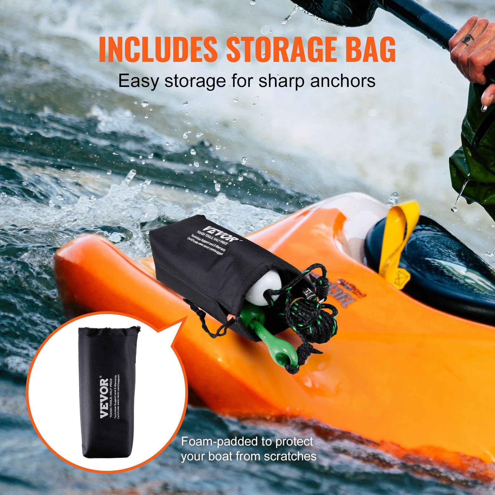 [New]Kayak Anchor Kit, 3.5 lb Paddle Board Anchor Kit with 26.2 ft/8 m Rope and