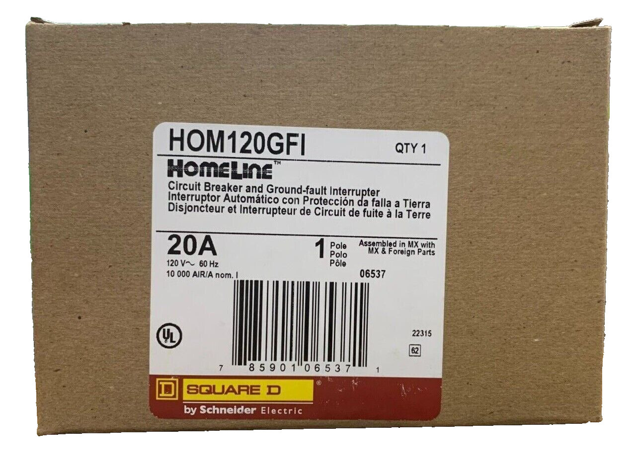 1 New Circuit Breaker Square D Homeline HOM120GFI /HOM120GFIC 20 Amp 1 Pole