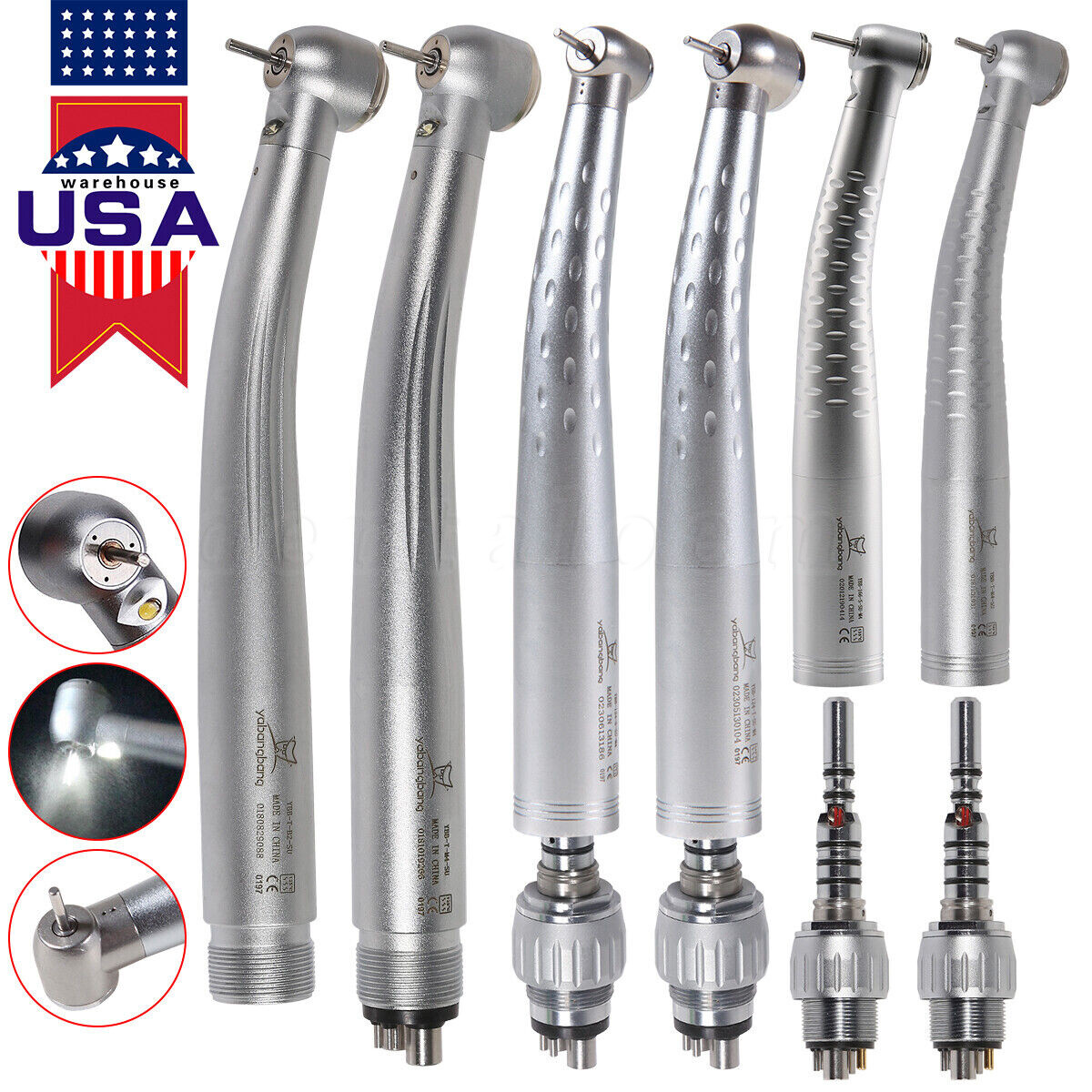 Dental High Speed Handpiece /LED Fiber Optic /E-generator 2/4H6 Pin Fit KaV NSK