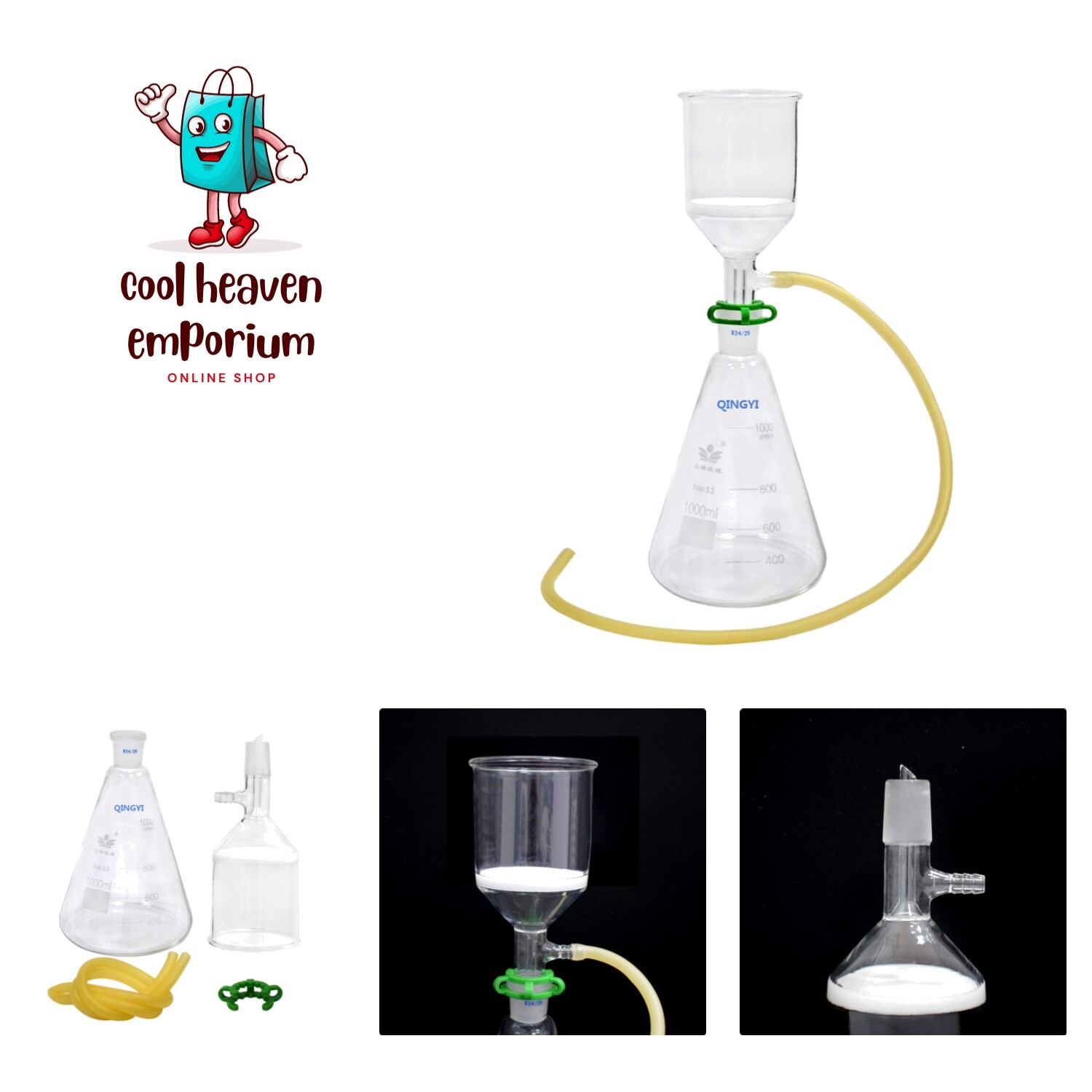 Glass Vacuum with 1000mL Filter Bottle and 250ml Funnel Filtration Kit Lab Va…