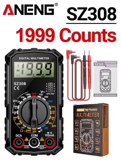 ANENG SZ308 Digital Multimeter 1999 Counts AC/DC Voltage & 10A Current HFE T