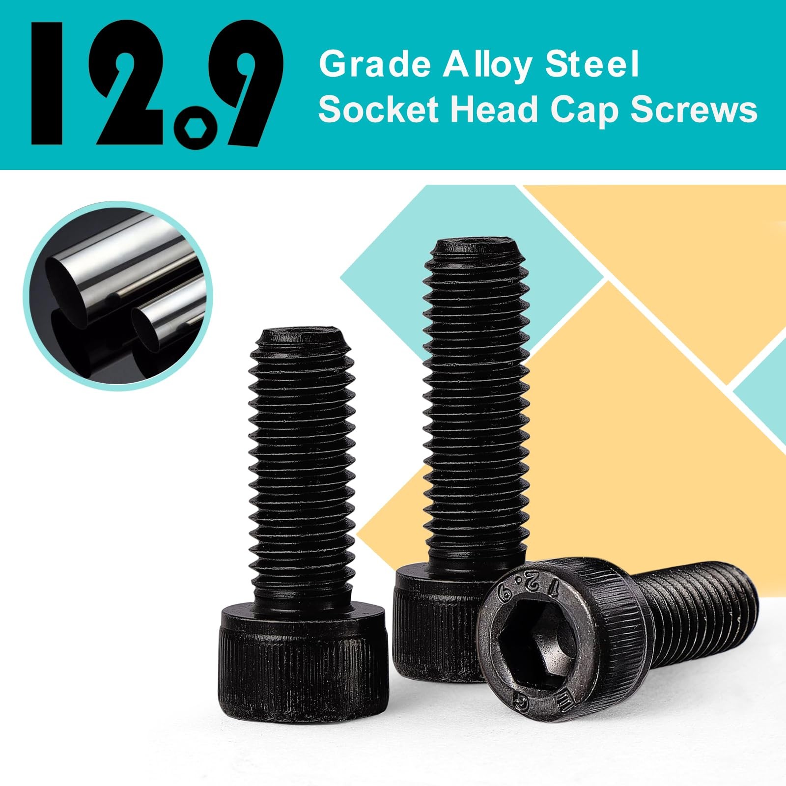 M12-1.75 x 60mm 5pcs Hex Socket Head Cap Screws Bolts, 12.9 Grade Alloy Steel…