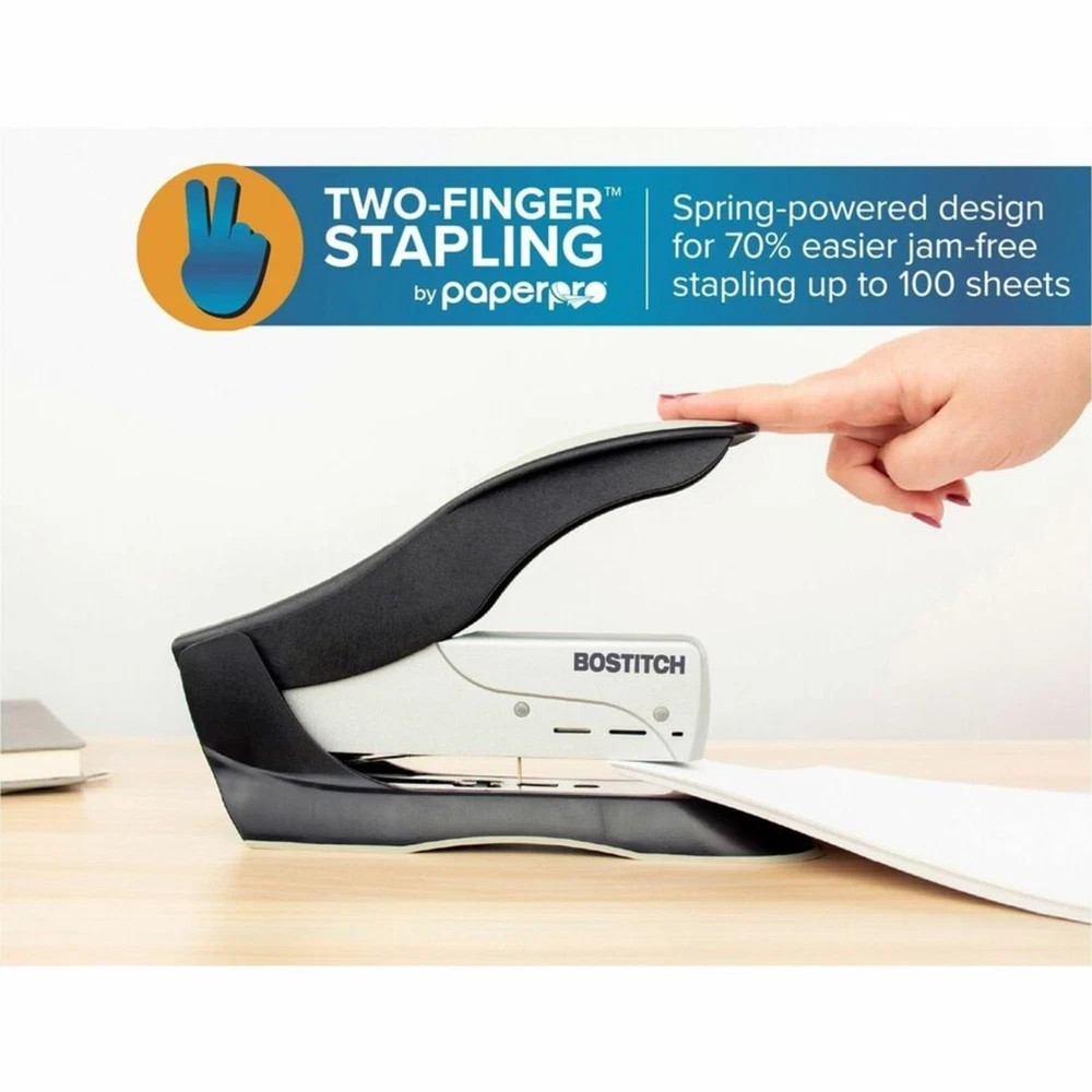 Bostitch inHANCE+100 Heavy Duty Stapler, 100 Sheets, Two-Finger, Spring-Powered