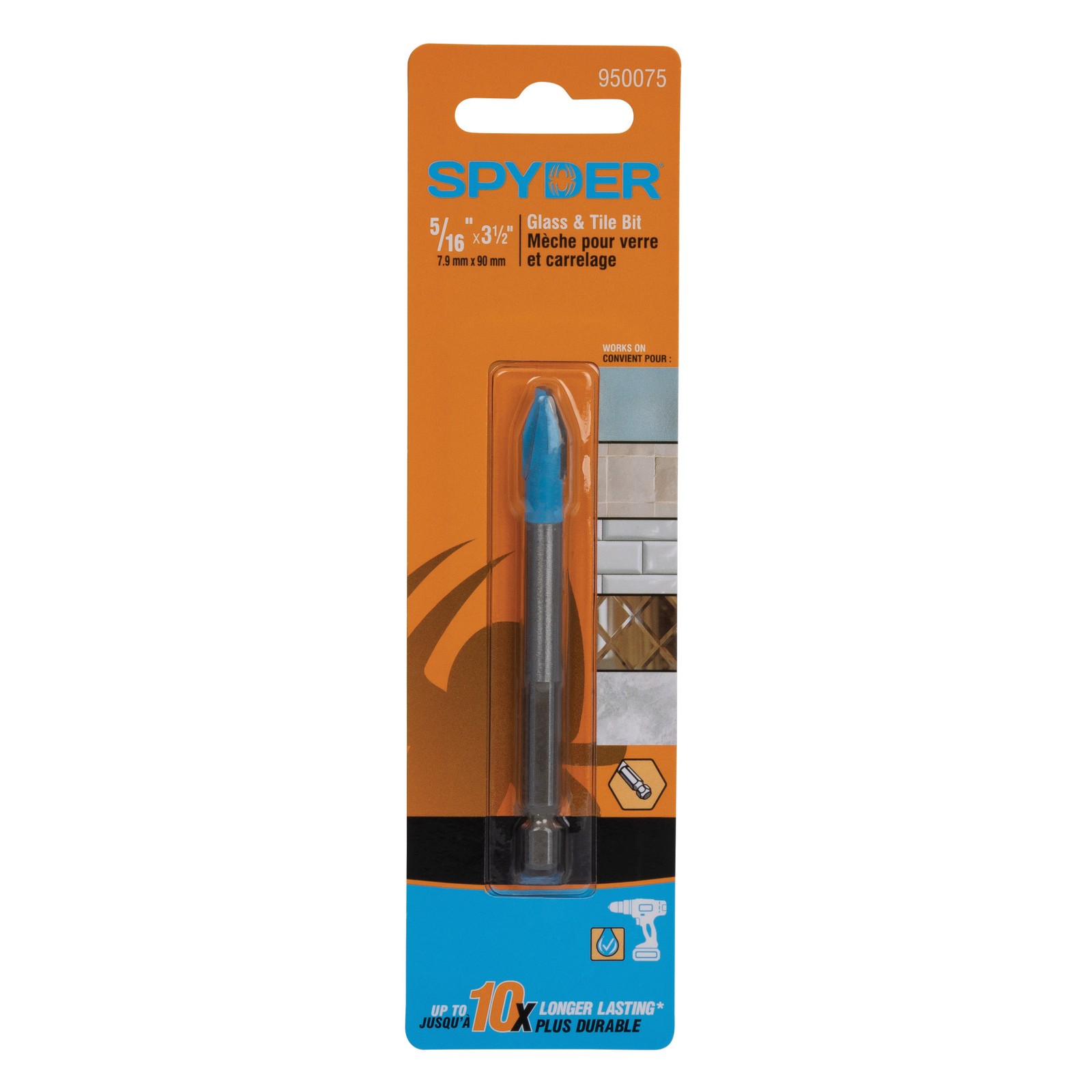 Spyder 5/16 in x 3.5 in Hex Shank Carbide-Tipped Glass and Tile Drill Bit 950075