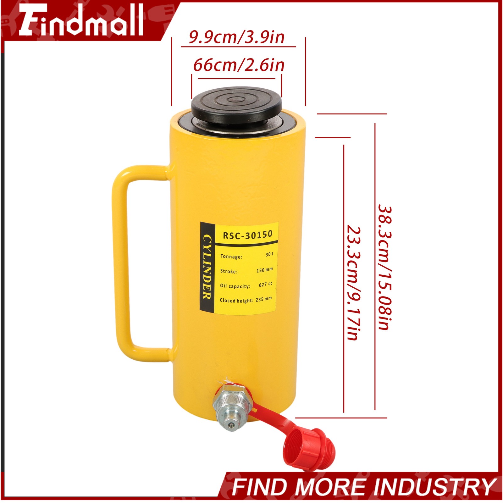 Findmall 30Ton Hydraulic Cylinder Ram Single Acting 6 Inch Stroke Lifting Jack