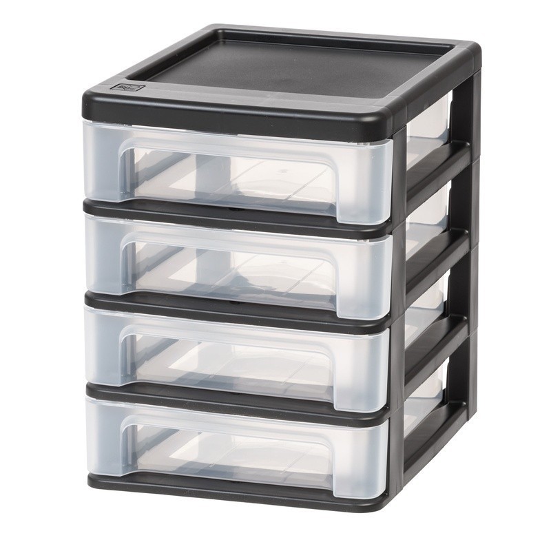 Stackable 4 Drawer Plastic Desktop Organizer Set of 2 Compact Storage Solution