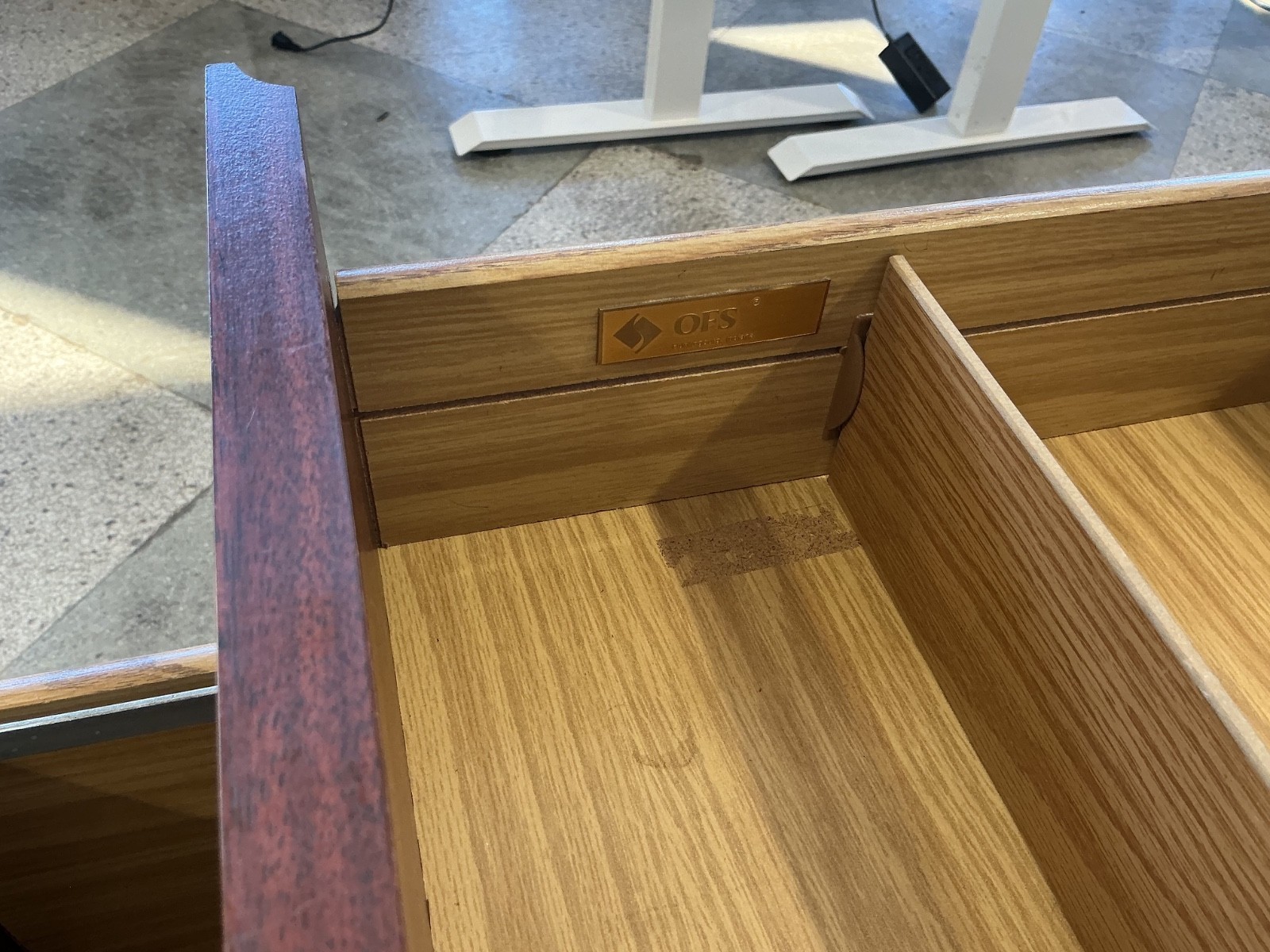 6’W x 3’D executive double pedestal desk by OFS in Mahogany Laminate