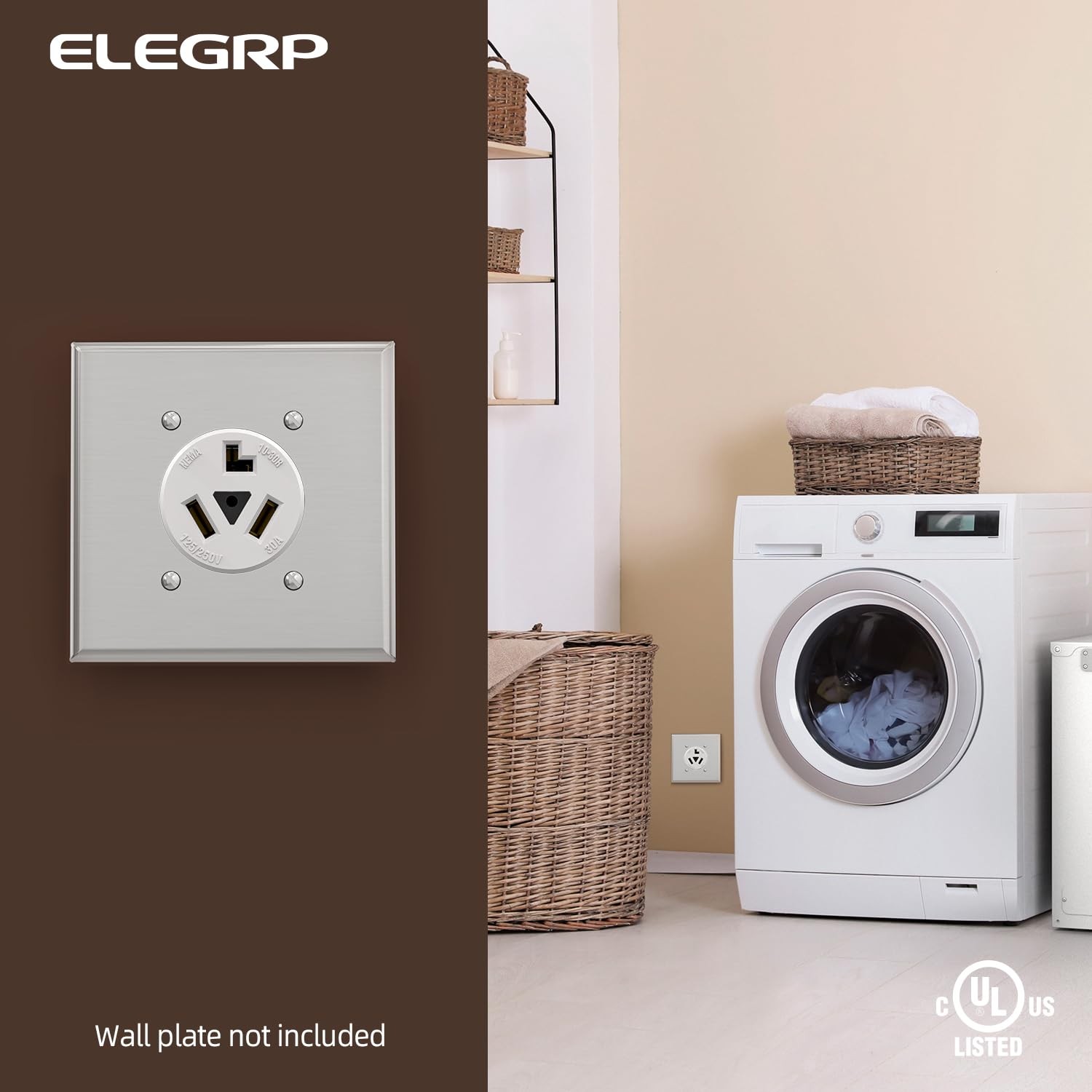 ELEGRP White 30 Amps 3 Prong Dryer Outlet, 125/250V Flush Mounting white