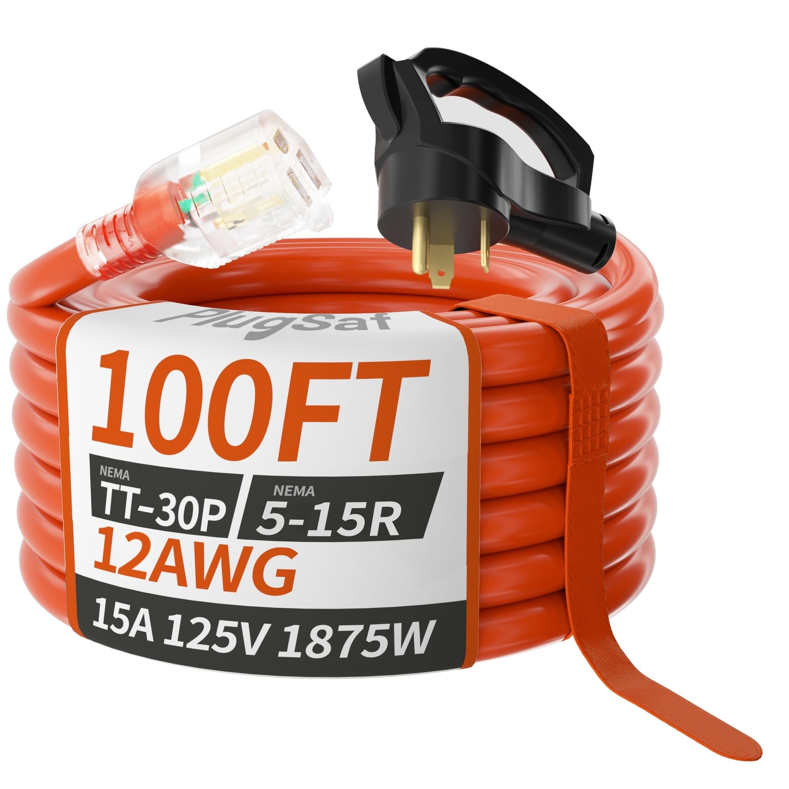 RV 30 Amp to 110 Adapter Extension Cord 100 FT, NEMA TT-30P to NEMA 5-15R Hea…