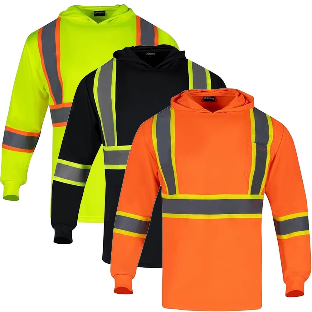 Hoodie Hi-Visibility Safety Long Sleeve Work Shirt Reflective Qty:4 Size S-5XL