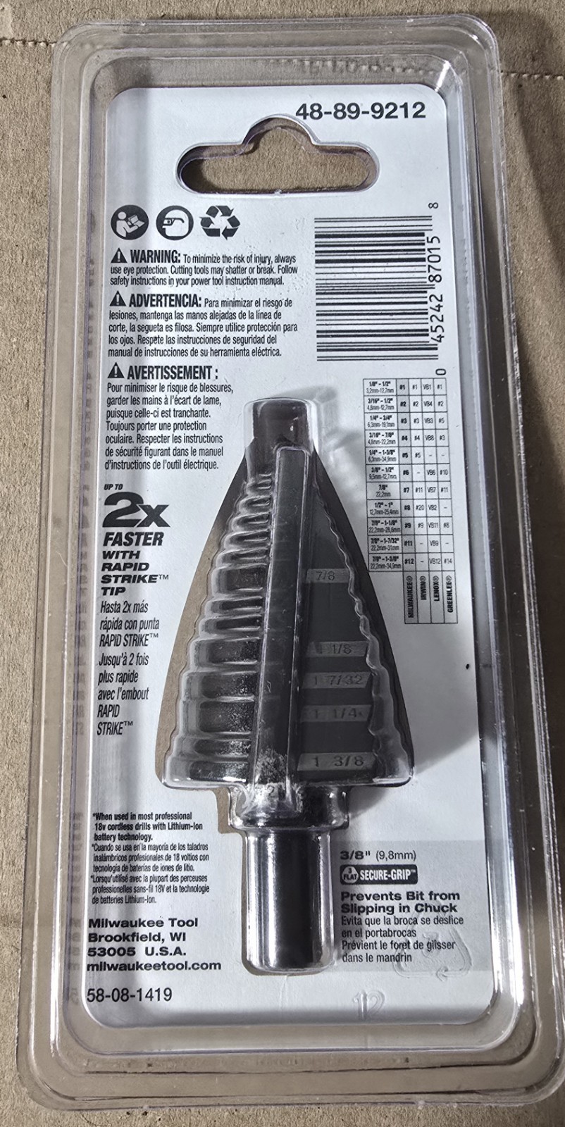 Milwaukee 48-89-9212 Jam-Free Step Drill Bit for Metal, 7/8 in to 1-3/8 in