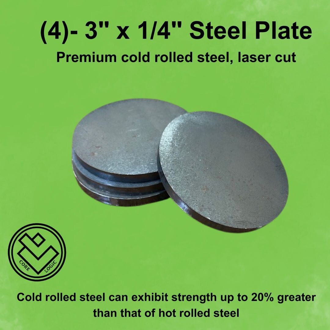 (4) -1/4″ Round Steel Plates, 3″ diameter, Cold Rolled Steel, Disk, Circle