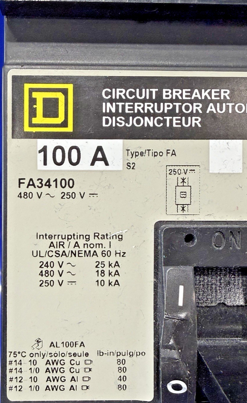 FA34100 100 Amp Square D I Line 480V 3P Breaker 🟦