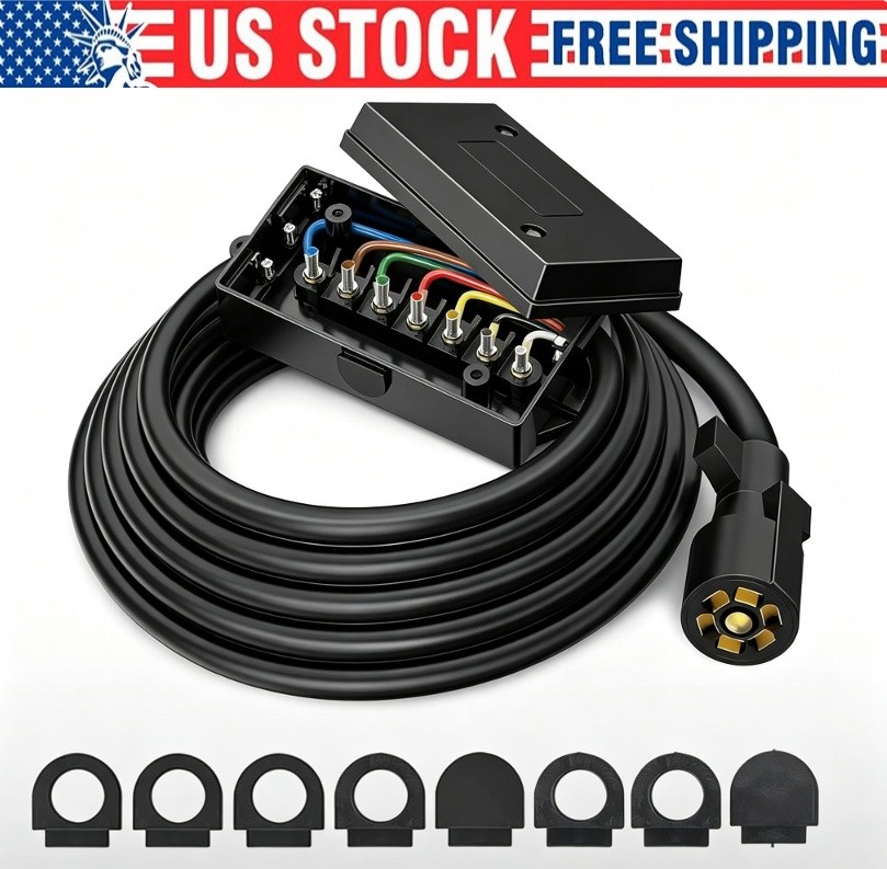 Premium 7-Way Trailer Plug with 7-Pin Weatherproof Wiring Harness Connector
