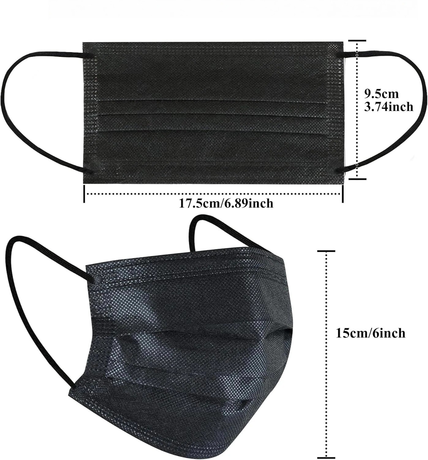 100 PCS Black 3-Ply Disposable Face Masks Non-Medical Ear Loop Breathable