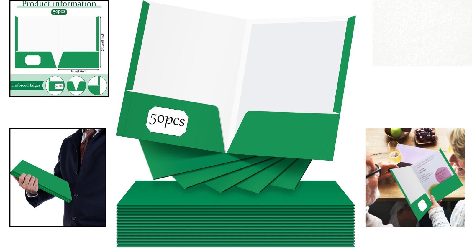 Elegant Green 2 Pocket Glossy Paper Folders – 50 Count for Ultimate Organization