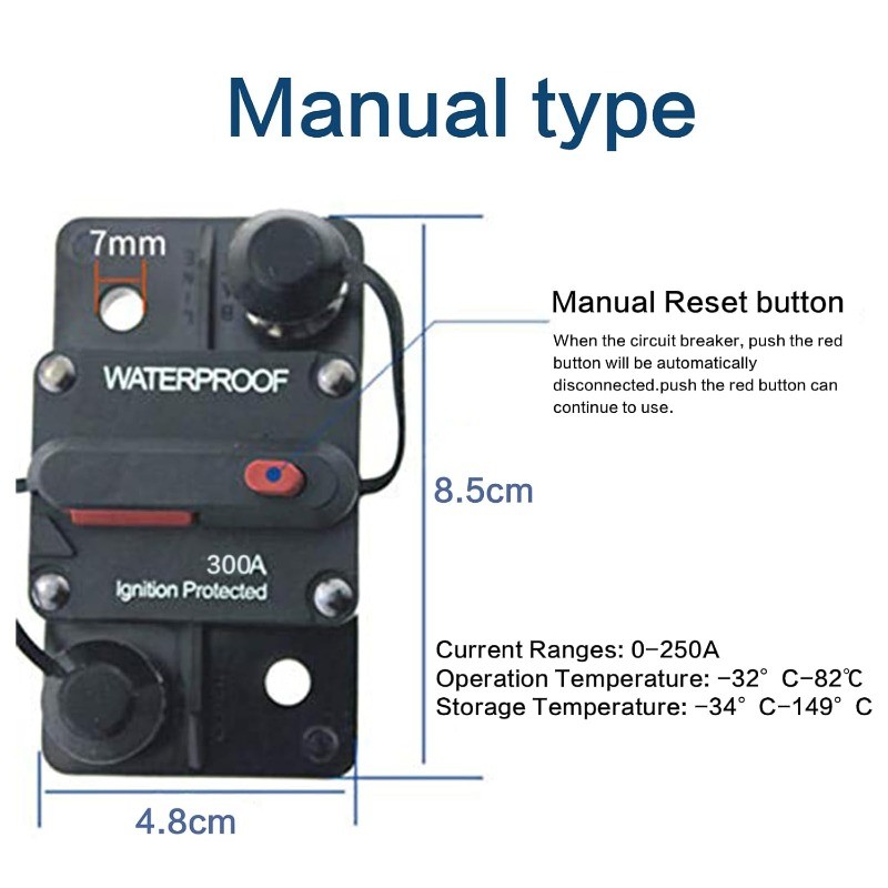 30A-300A Amp Circuit Breaker Audio Fuse 12V-48V DC Car Boat Manual Reset Switch