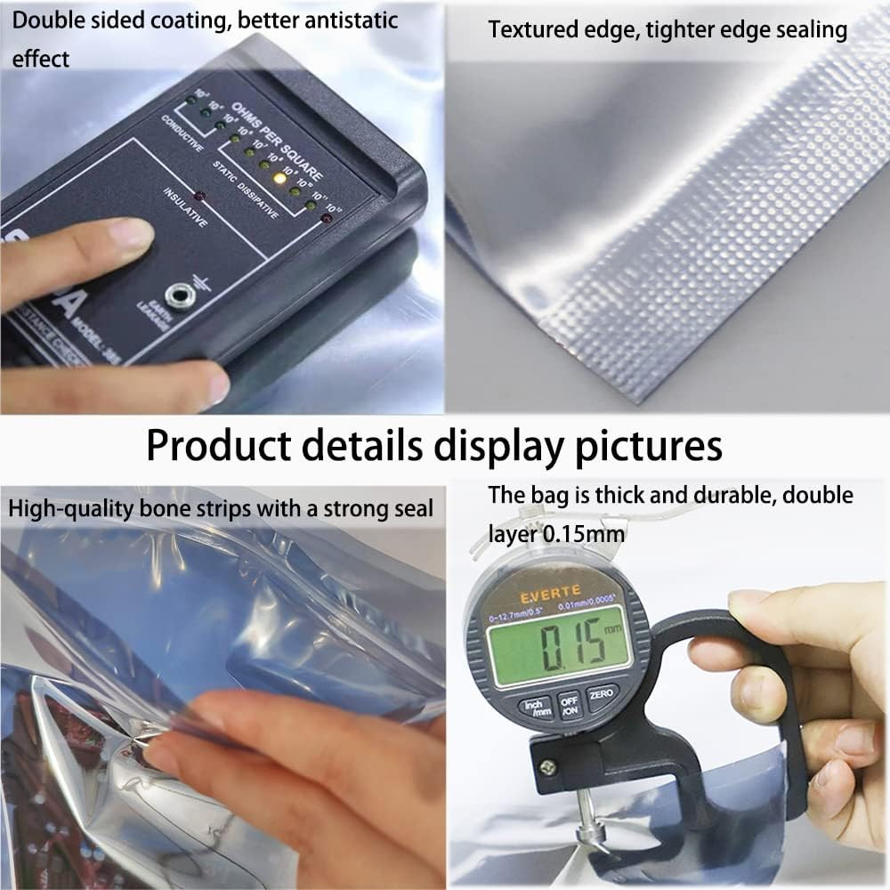 50pcs 5.9×7.8in/15x20cm Anti Static Bags, Premium Resealable Antistatic Bags for