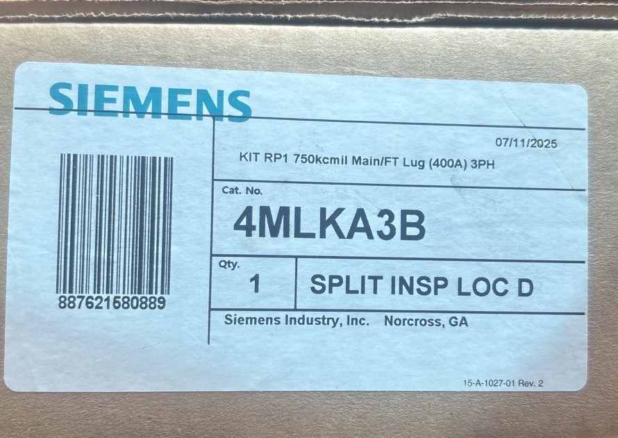 Siemens 4MLKA3B Main Lug Kit 400A 3 Phase 750kcmil Panelboard – NEW