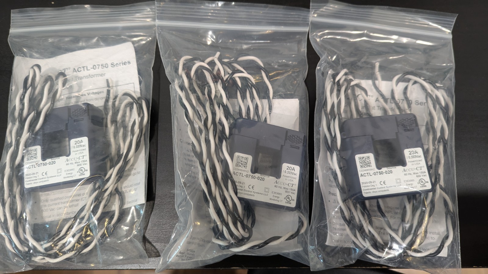 Accu-CT 20A Split-Core Current Transformer 333mV Output (3 pack)