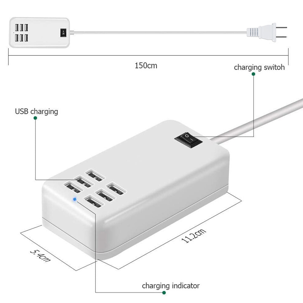 Multi 6 Port USB Hub Wall Charger Station Fast Charging Desktop AC Power Adapter