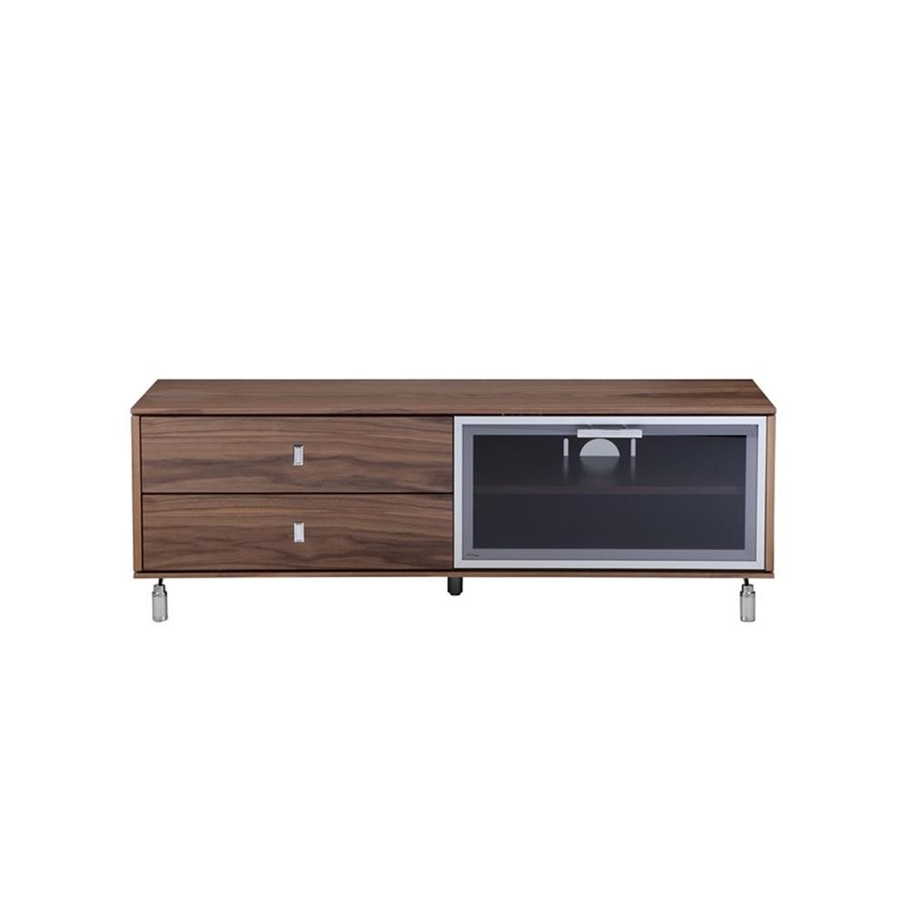 Pangea Home Vida Small Wood Veneer/Glass & Polished Steel Media Unit in Walnut