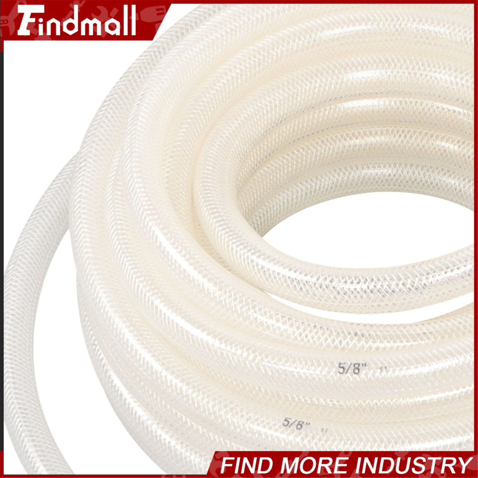 Findmall 50ft 5/8’’ ID × 7/8’’ OD Clear Braided PVC Hose High Pressure