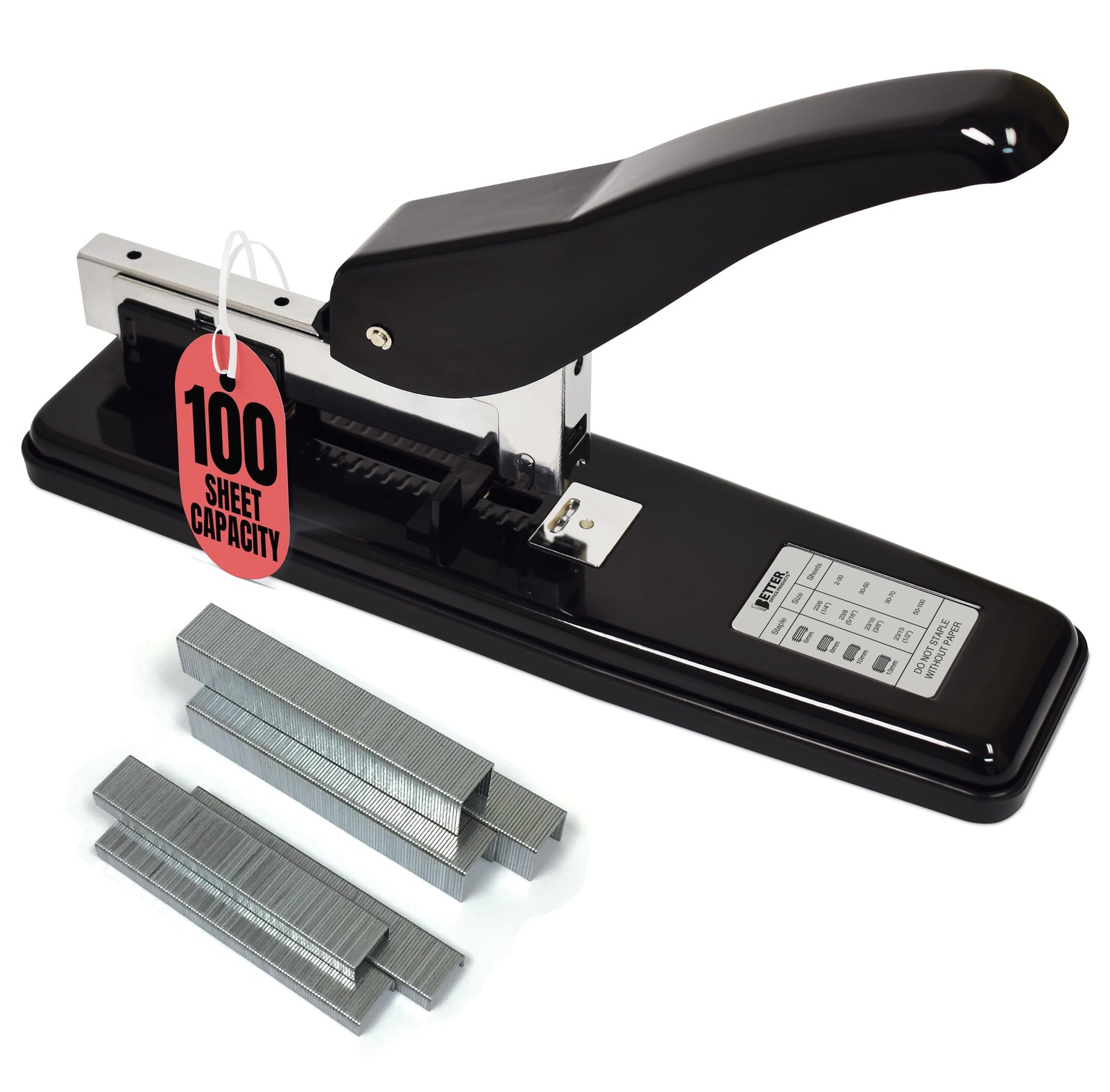 Heavy Duty Commercial Stapler with 2,000 Staples, Black Polished Steel, 100 H…