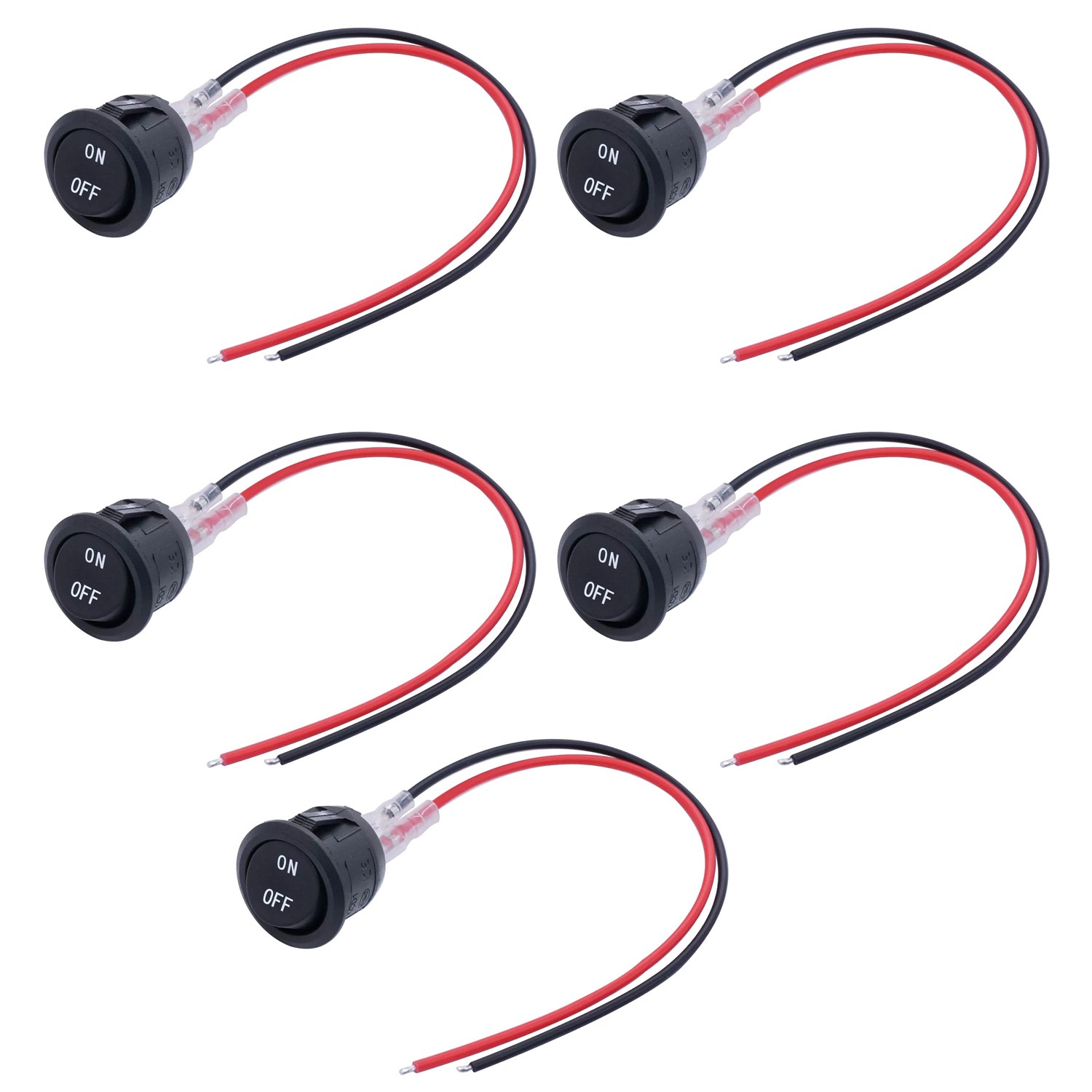 10 Amps 12 Volts 5Pcs 12V Round Rocker Switch AC 6A/250V 2 Position On/Off