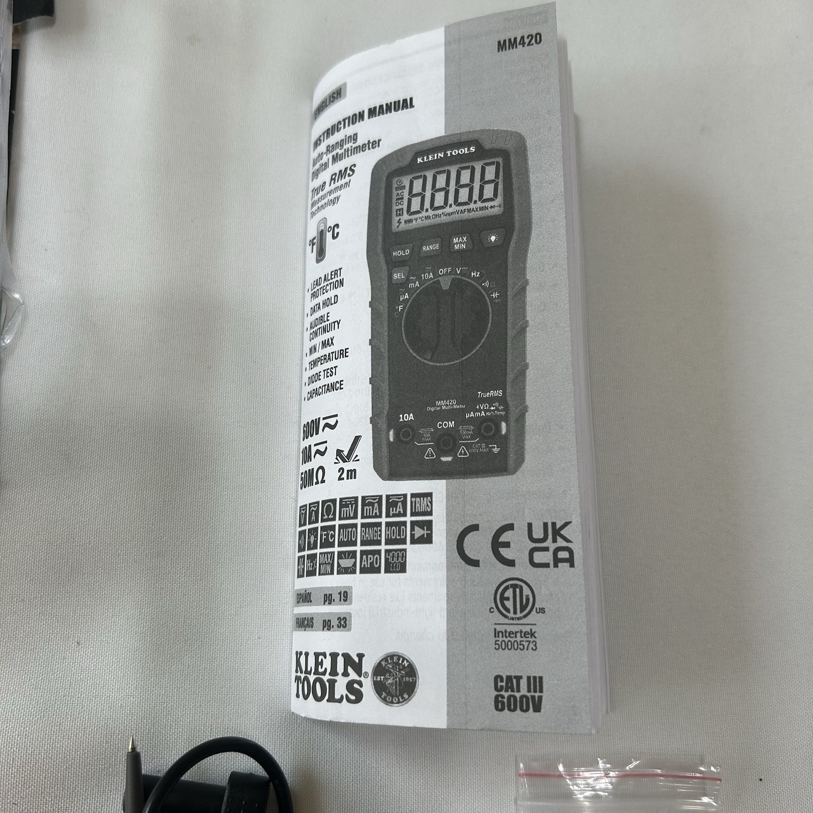 Klein Tools MM420 True RMS Digital Multimeter Auto-Ranging w/Test Leads