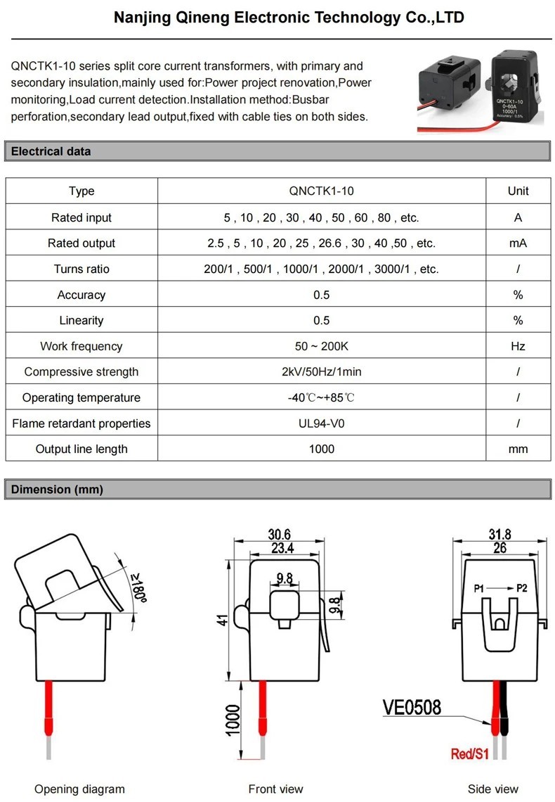 Current Transformer Split Core QNCTK1-10 QNCTK1-16 Clamp-On AC Sensor Transducer