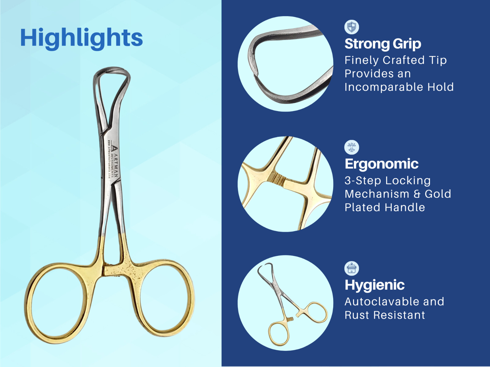 Towel Clamp 10pcs Backhaus Forceps Gold Plated 3.5″ Surgical instruments ARTMAN
