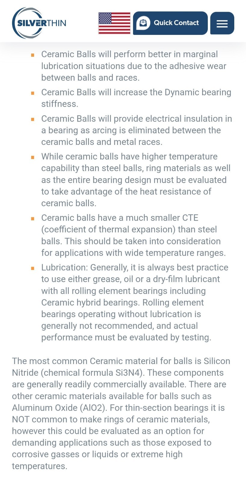 SILVERTHIN Precision Thin Section Full Ceramic Bearing 6.000” OD x 5.000” ID USA