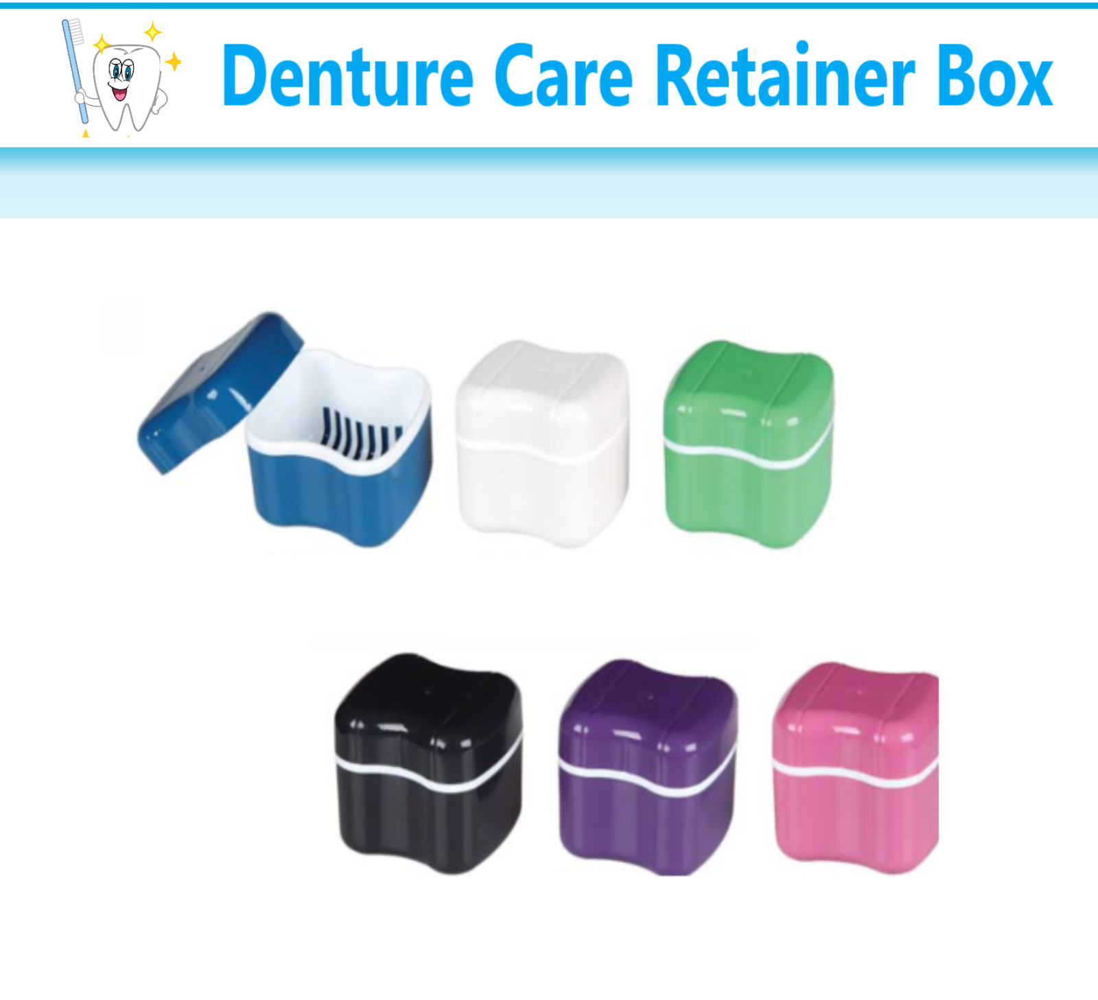 Denture Care Retainer Box with Tray Case Cup Storage Denture with Rinsing Basket