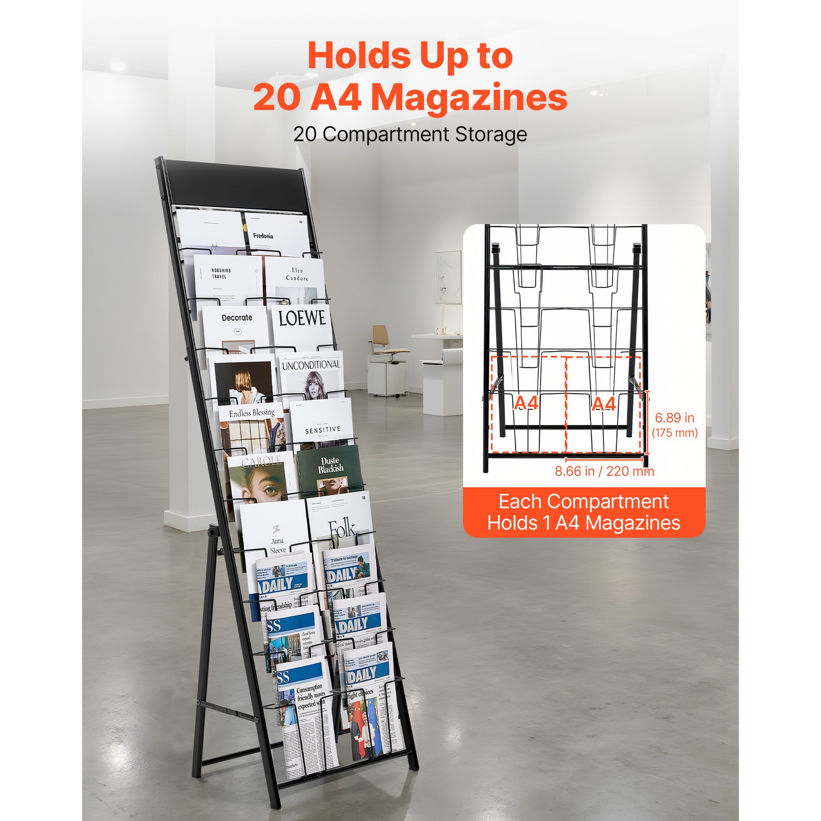 Uimoso 20-Pocket Magazine and Brochure Display Rack for Literature Organization