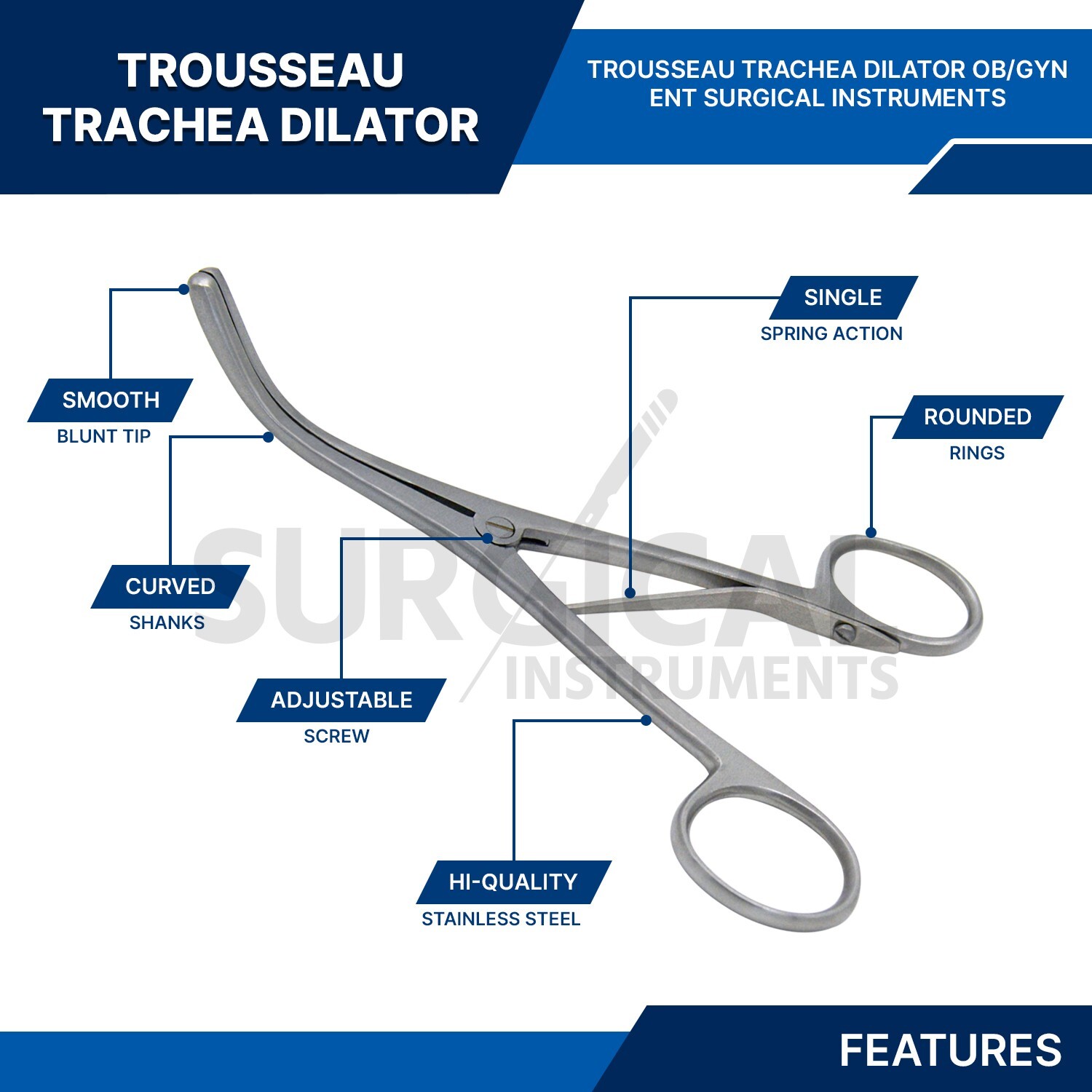Trousseau Tracheal Dilator Forceps 5.5″ OB/GYN ENT Stainless Surgical German GR