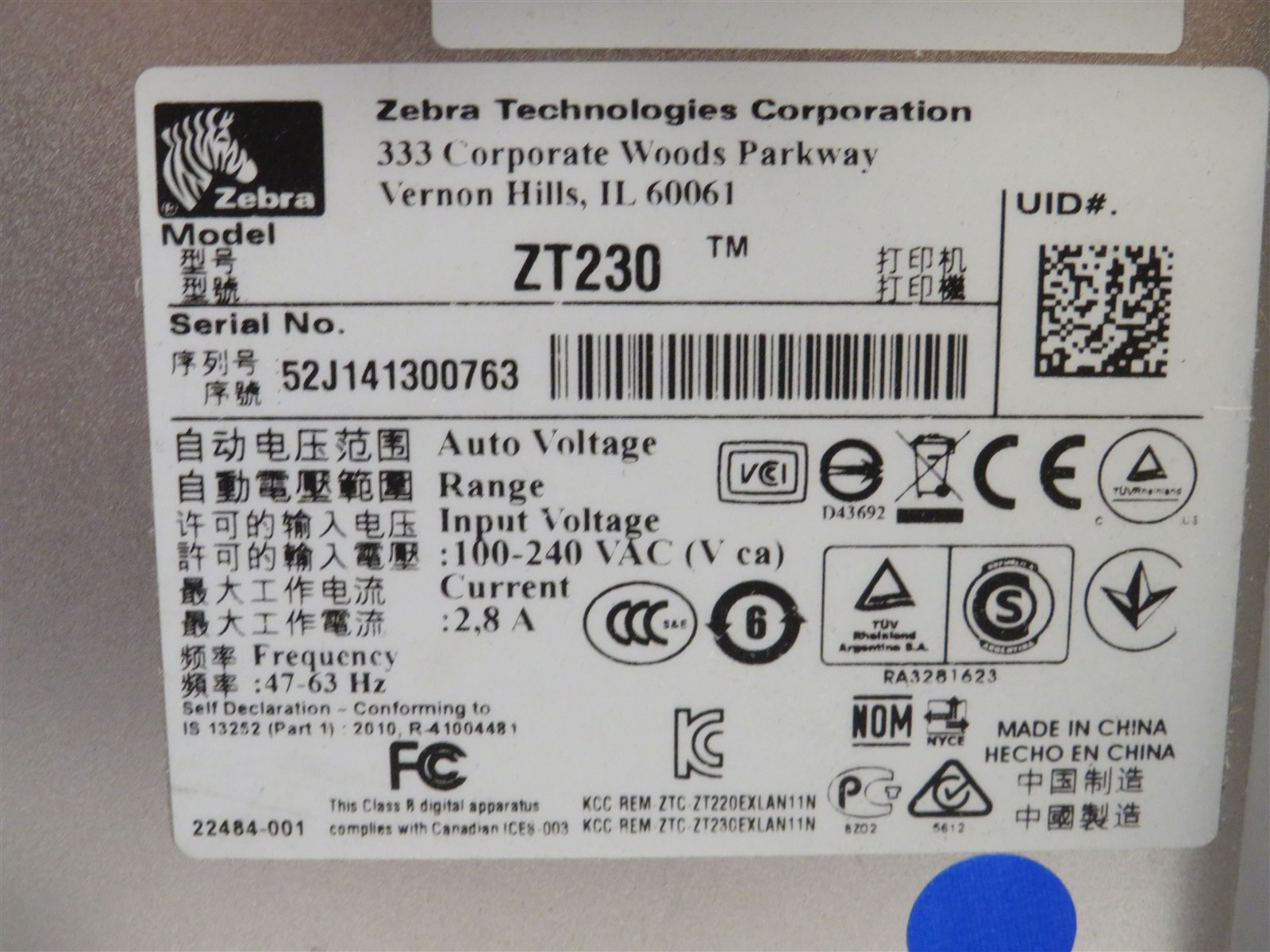 Zebra Direct Thermal Printer ZT230 USB Serial ZT23042-D11000FZ