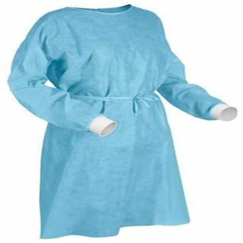Non-Woven Isolation Gown w/ Knit Cuff Fluid-Resistant Blue 45g Size Large 10/pk