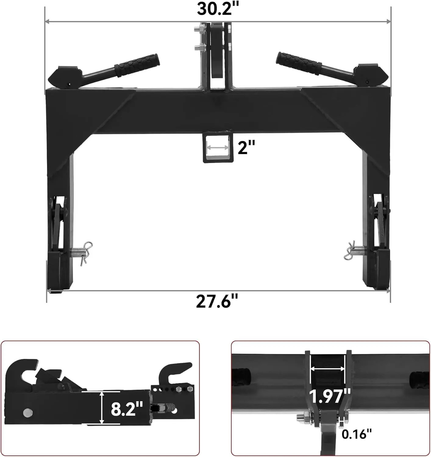 3 Point Quick Hitch Attachment & 2″ Receiver for Category 1 Tractors, 3000 lbs